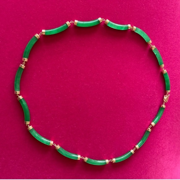 Genuine Green Jade Bar Necklace 14k Gold | Excellent Condition New No Tags - Picture 8 of 12